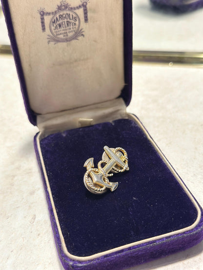 Vintage Anchor US MCM Naval Vietnam Era Gold Plated Sterling Silver Brooch