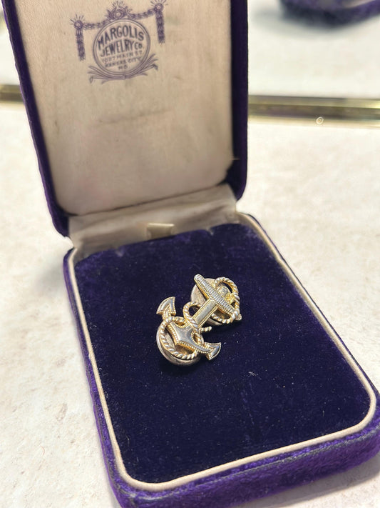 Vintage Anchor US MCM Naval Vietnam Era Gold Plated Sterling Silver Brooch