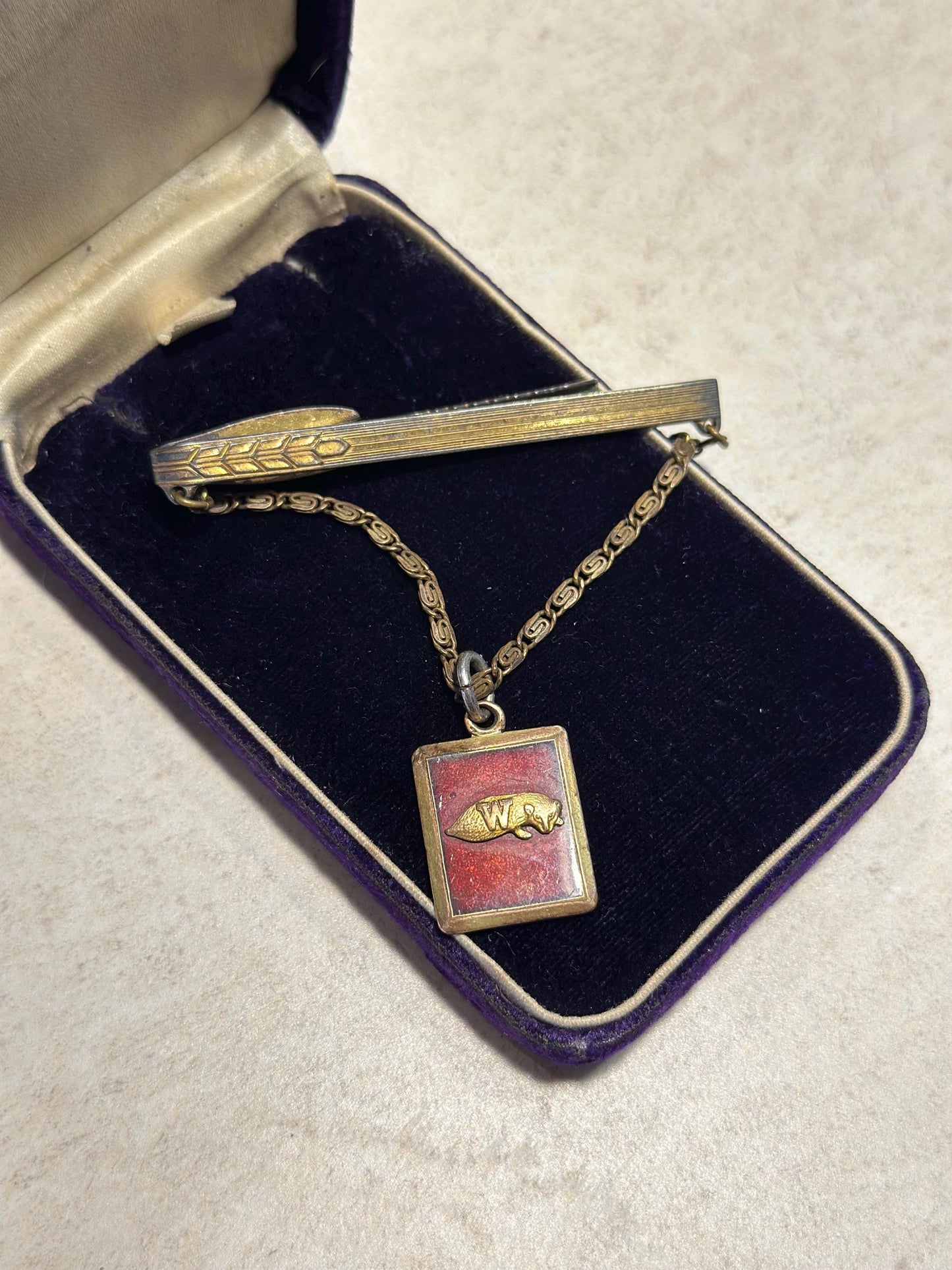 Vintage MCM 50's University of Wisconsin Sports Gold Filled 1/10 10K Slide Hickok Tie Pin