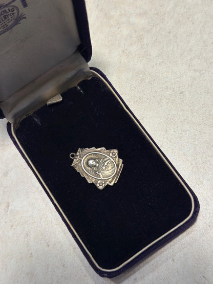 Vintage Sterling Silver Double Sided Jesus Sacred Heart Virgin Mary Pendant MCM Catholic