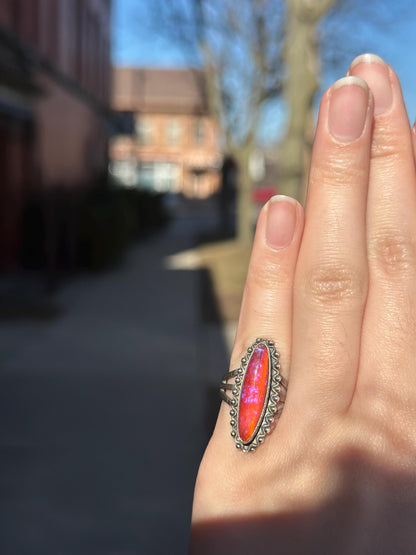 1920's Vintage Antique Dragons Breath Opal Ring Sterling Silver Ring Size US 4-4.5