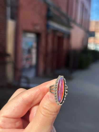 1920's Vintage Antique Dragons Breath Opal Ring Sterling Silver Ring Size US 4-4.5