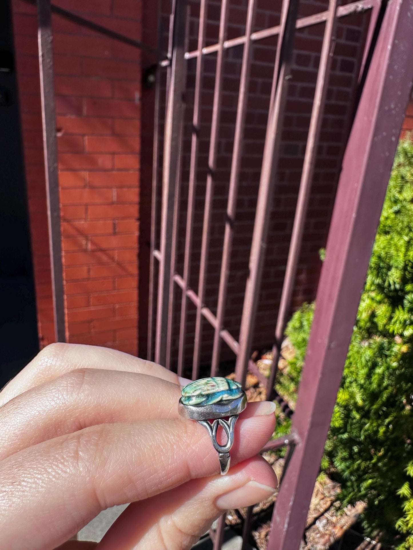 Antique Egyptian Carved Scarab Faience Small Ring Size 3