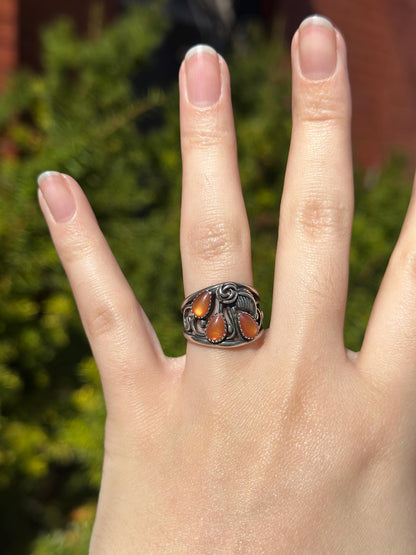 Vintage Navajo Inspired Southwest Peach Carnelian Sterling Silver Ring Size 6