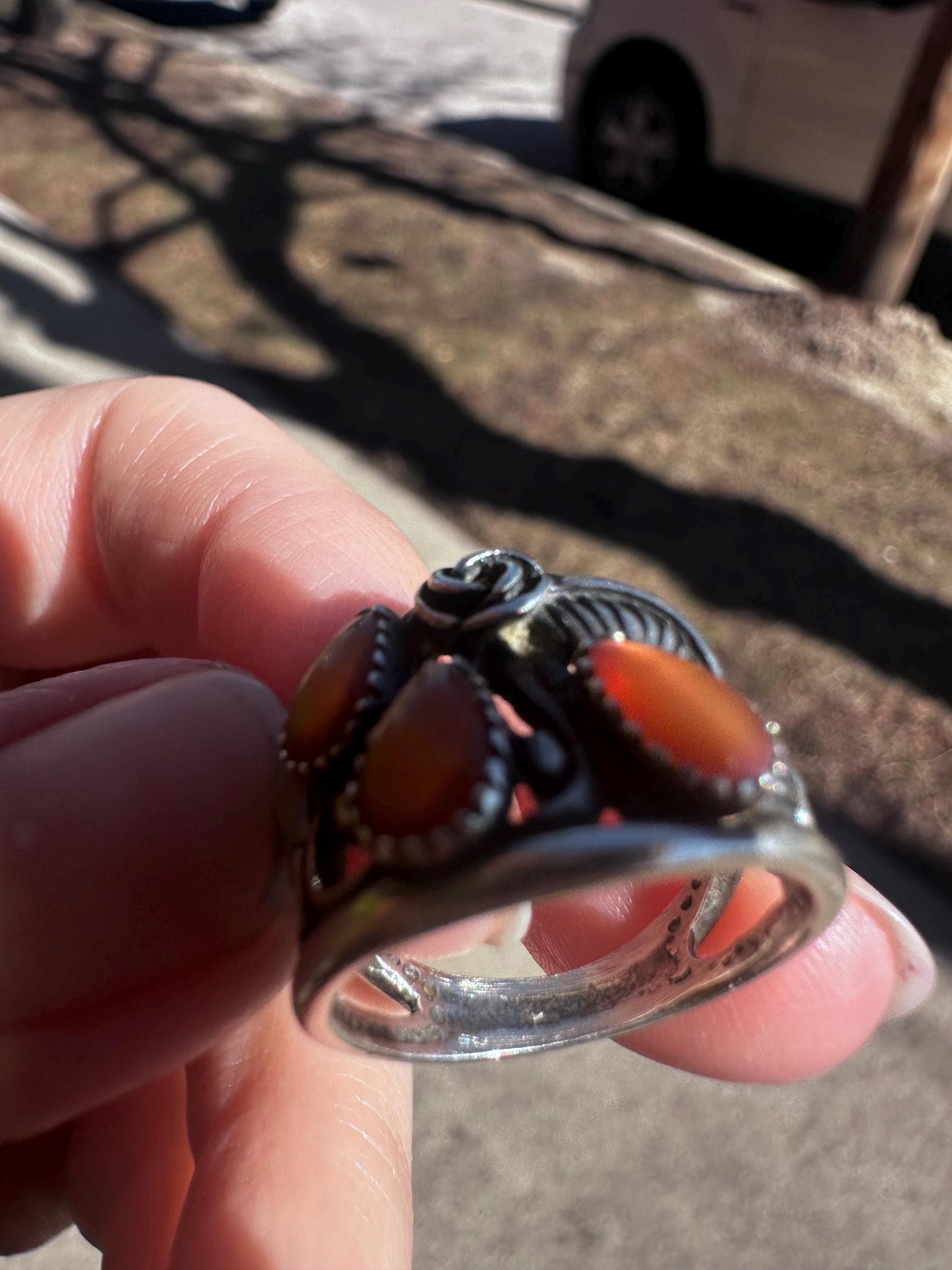 Vintage Navajo Inspired Southwest Peach Carnelian Sterling Silver Ring Size 6