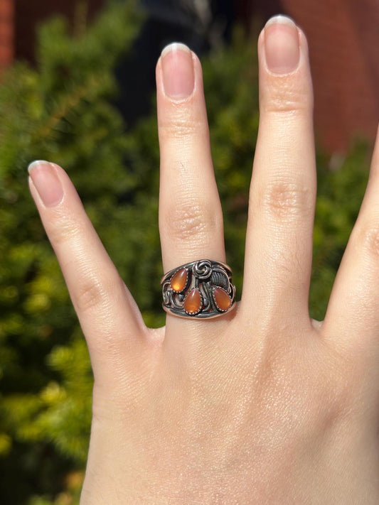 Vintage Navajo Inspired Southwest Peach Carnelian Sterling Silver Ring Size 6