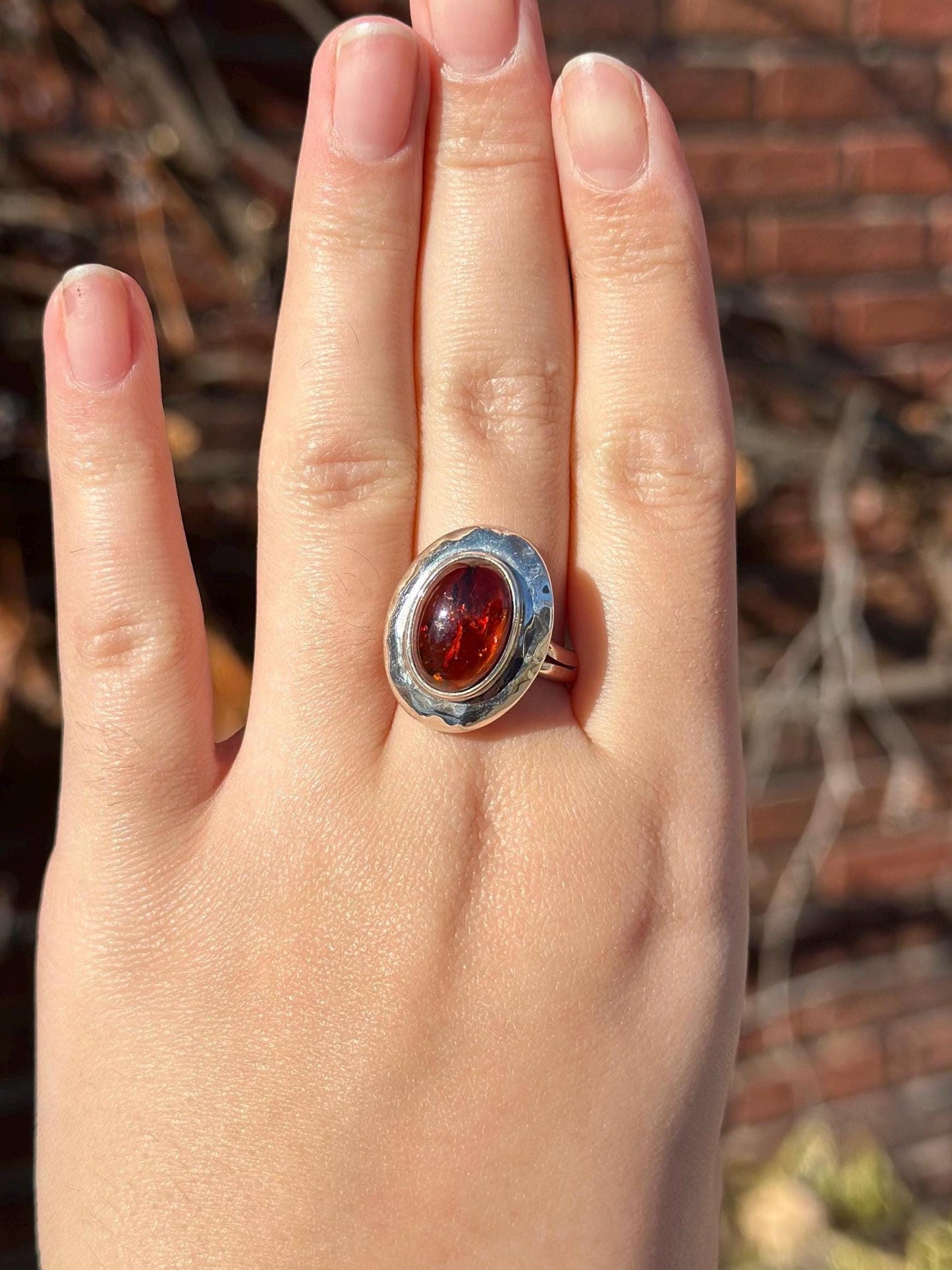 Vintage 1990s Whimsigoth Beautiful HUGE piece of Amber Dominique Dinoart DDD Sterling Silver Ring Size 9
