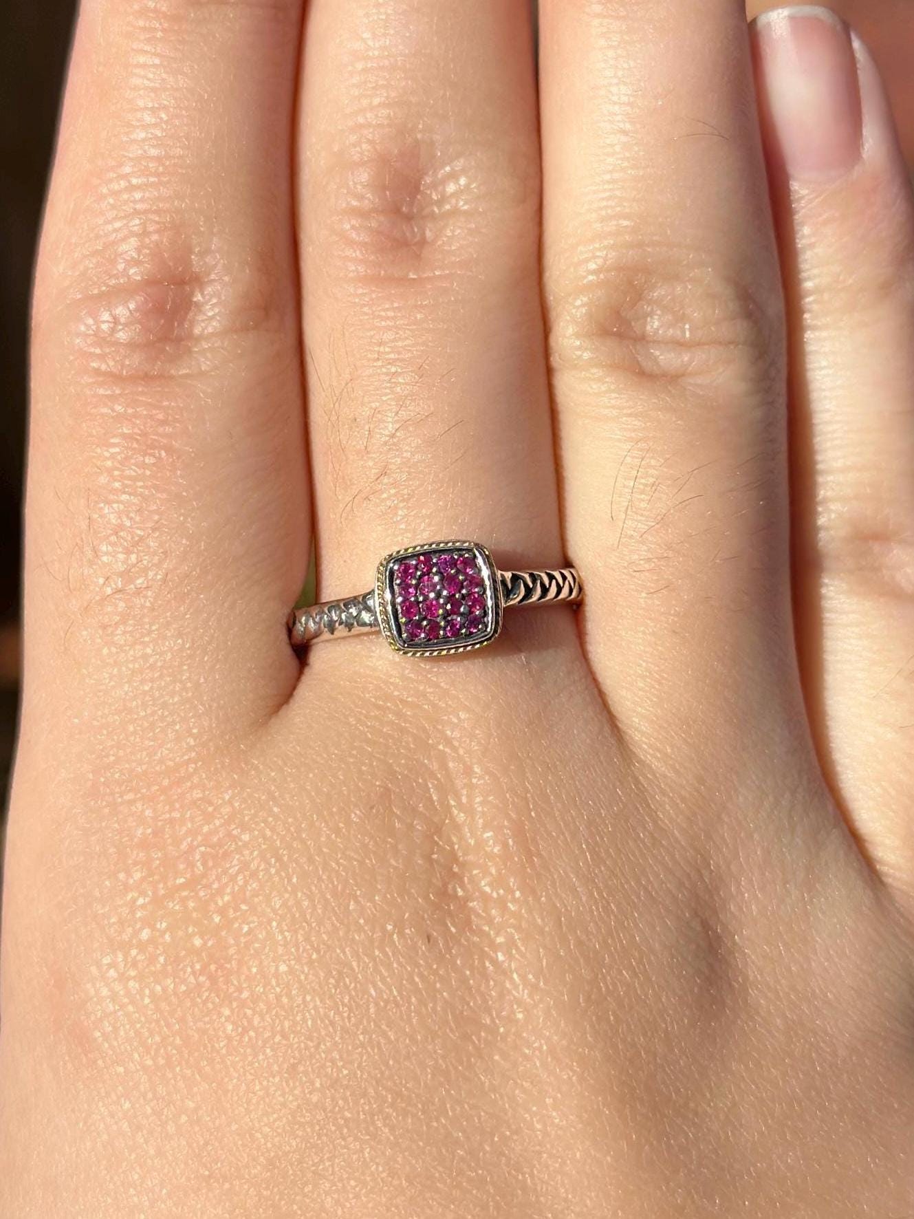 Modern EFFY Sterling Silver and 18K Gold Garnet Pave Ring Size 10 January Birthstone