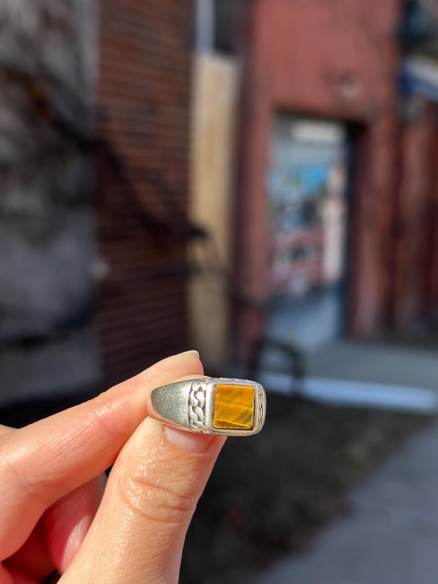 Handcrafted Vintage Style Sterling Silver Tigers Eye Ottoman Style Mens Size 11 Big Ring