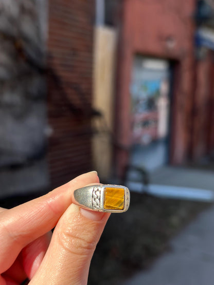 Handcrafted Vintage Style Sterling Silver Tigers Eye Ottoman Style Mens Size 11 Big Ring