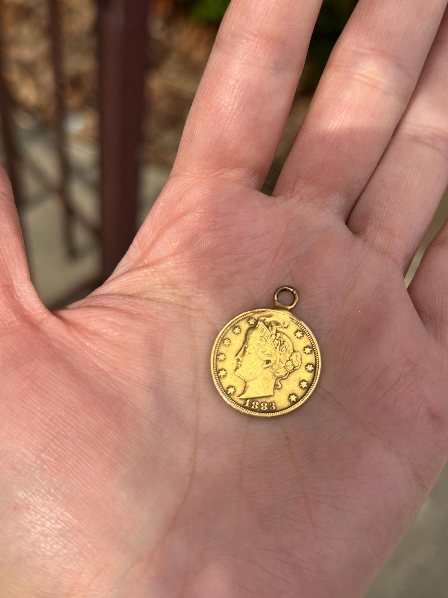 Vintage Antique 1883 Racketeer USA Nickel Gold Plated Old Coin Necklace