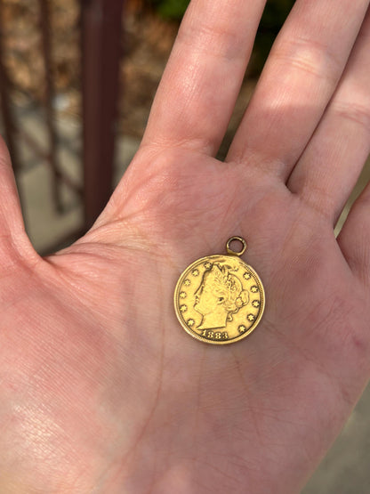 Vintage Antique 1883 Racketeer USA Nickel Gold Plated Old Coin Necklace