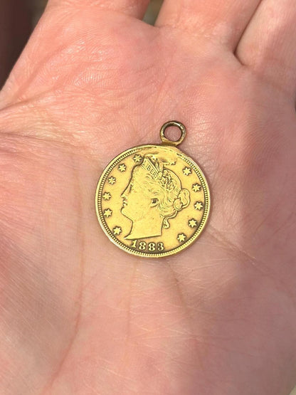Vintage Antique 1883 Racketeer USA Nickel Gold Plated Old Coin Necklace