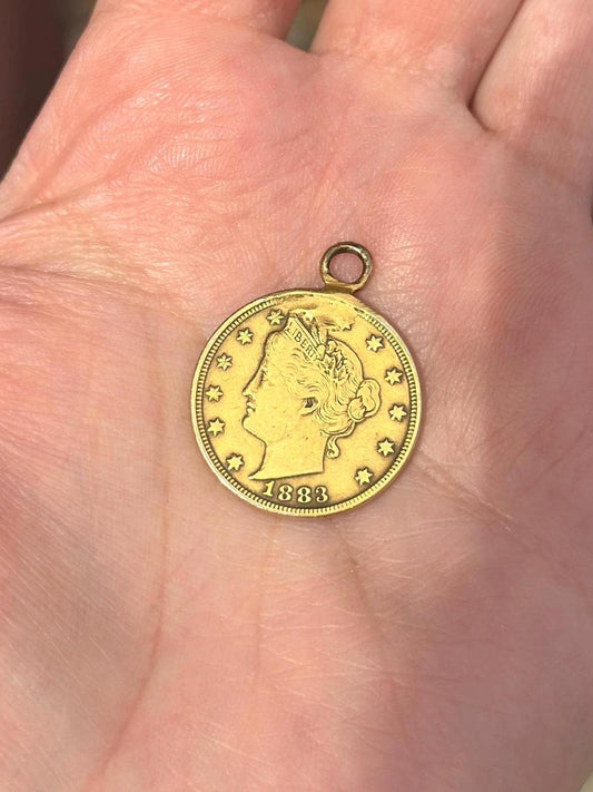 Vintage Antique 1883 Racketeer USA Nickel Gold Plated Old Coin Necklace
