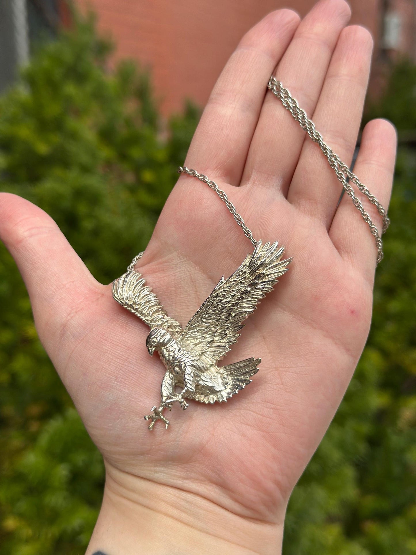 Vintage Huge Biker Sterling Silver Eagle Menswear Handmade Jeweler Necklace 925