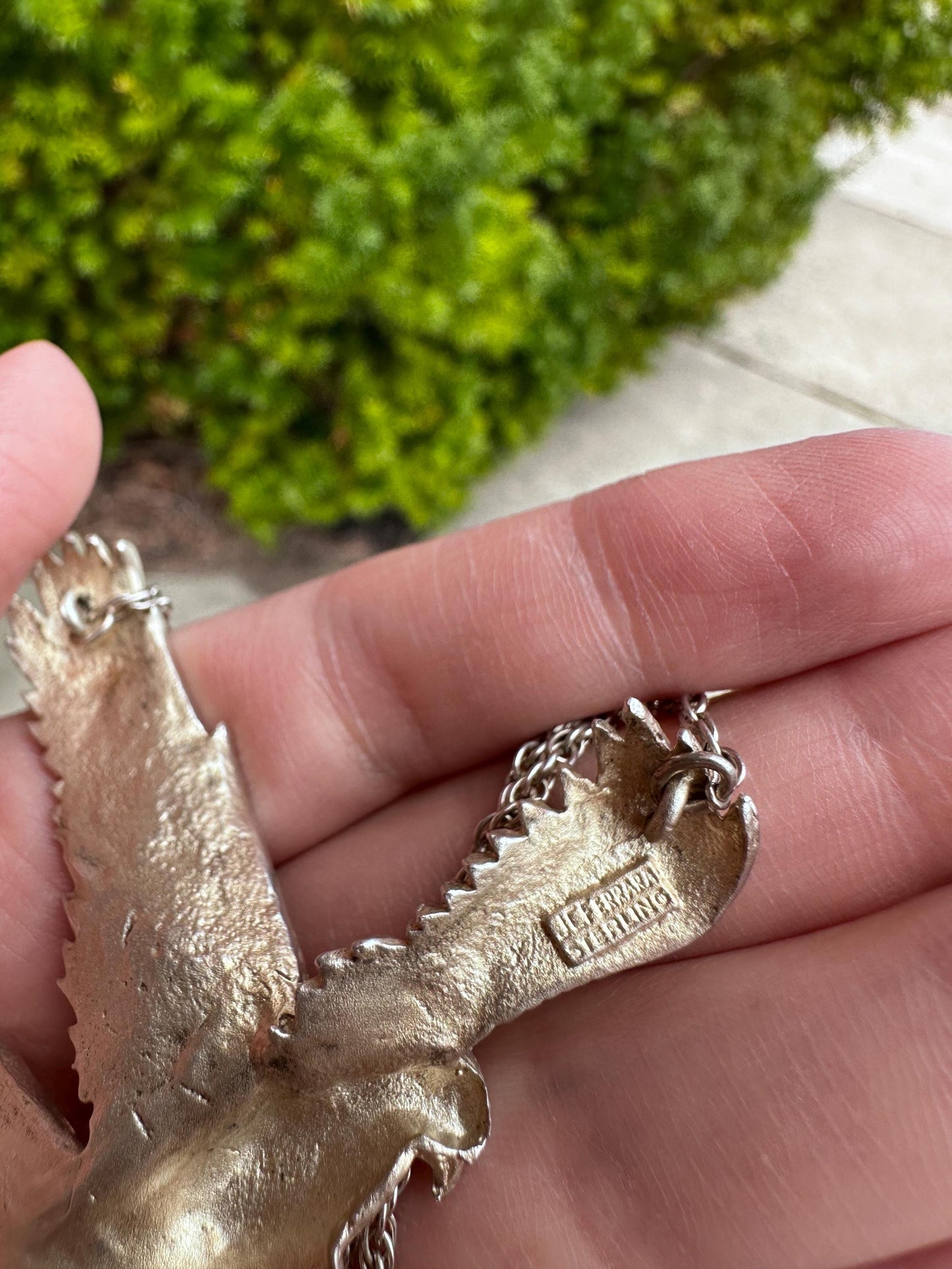 Vintage Huge Biker Sterling Silver Eagle Menswear Handmade Jeweler Necklace 925