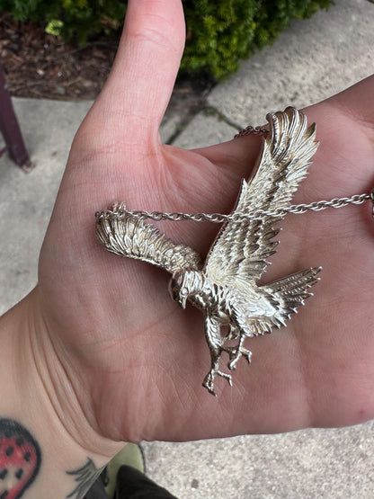 Vintage Huge Biker Sterling Silver Eagle Menswear Handmade Jeweler Necklace 925