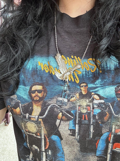 Vintage Huge Biker Sterling Silver Eagle Menswear Handmade Jeweler Necklace 925