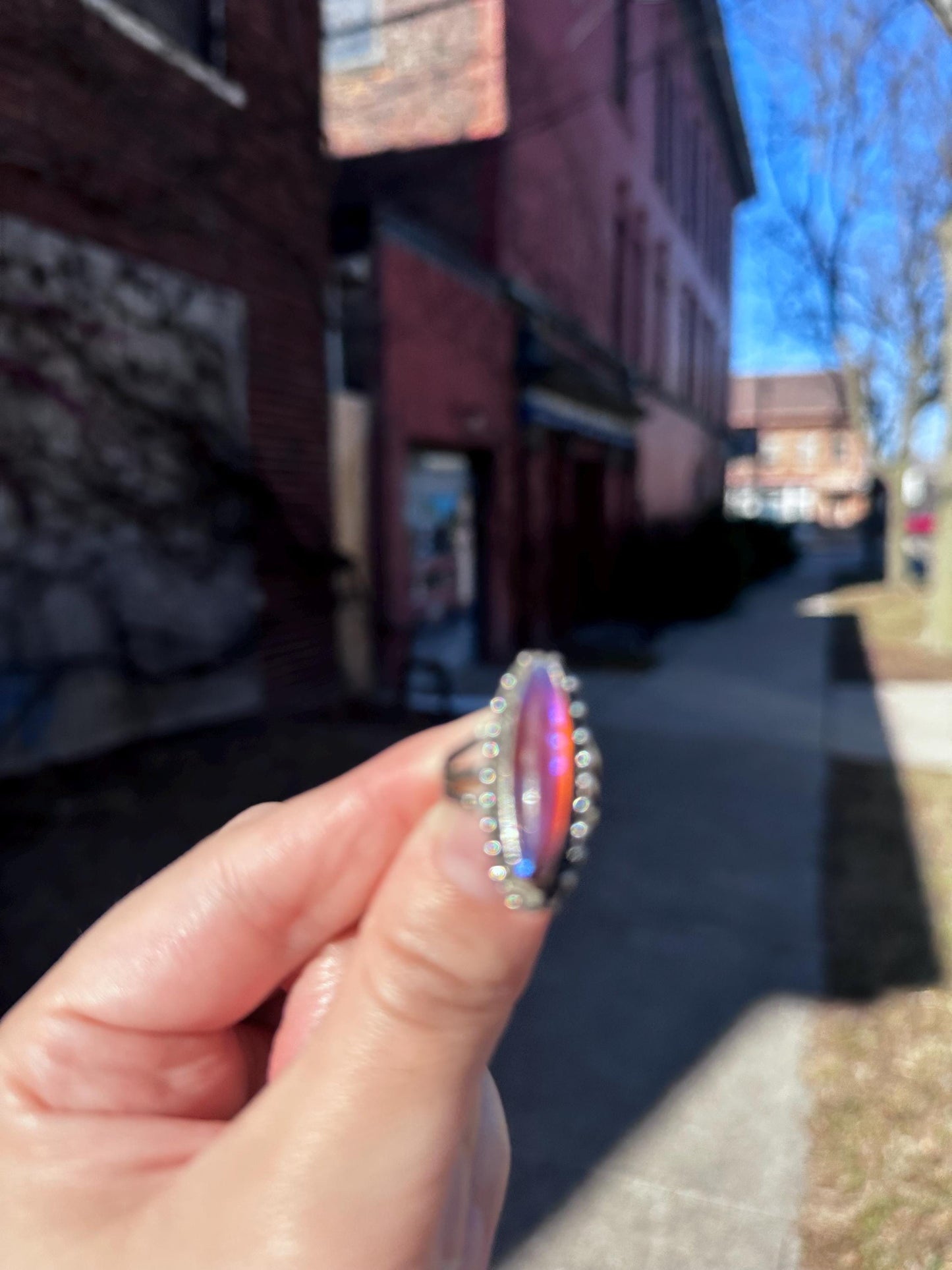 1920's Vintage Antique Dragons Breath Opal Ring Sterling Silver Ring Size US 4-4.5