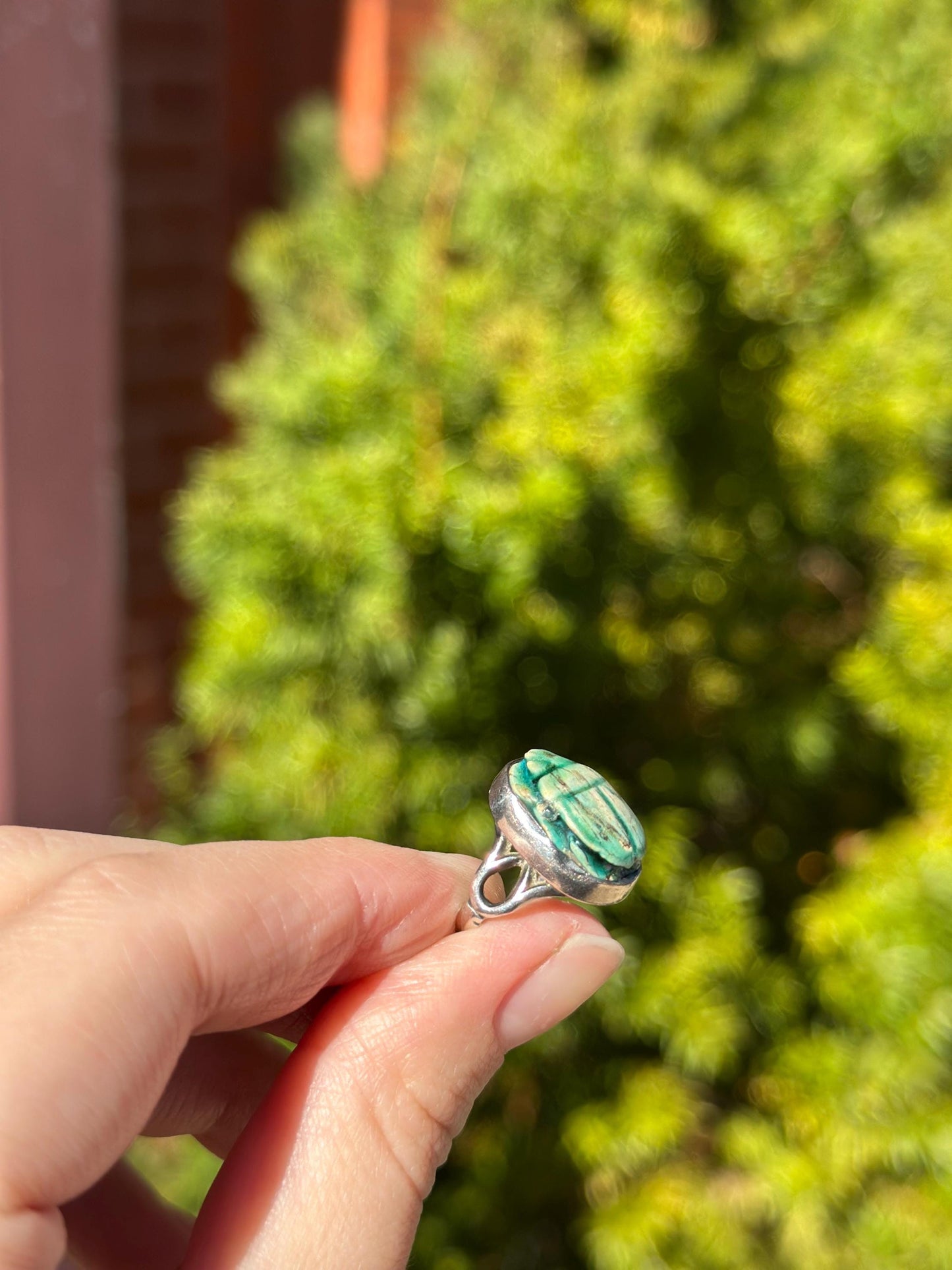 Antique Egyptian Carved Scarab Faience Small Ring Size 3