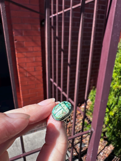Antique Egyptian Carved Scarab Faience Small Ring Size 3