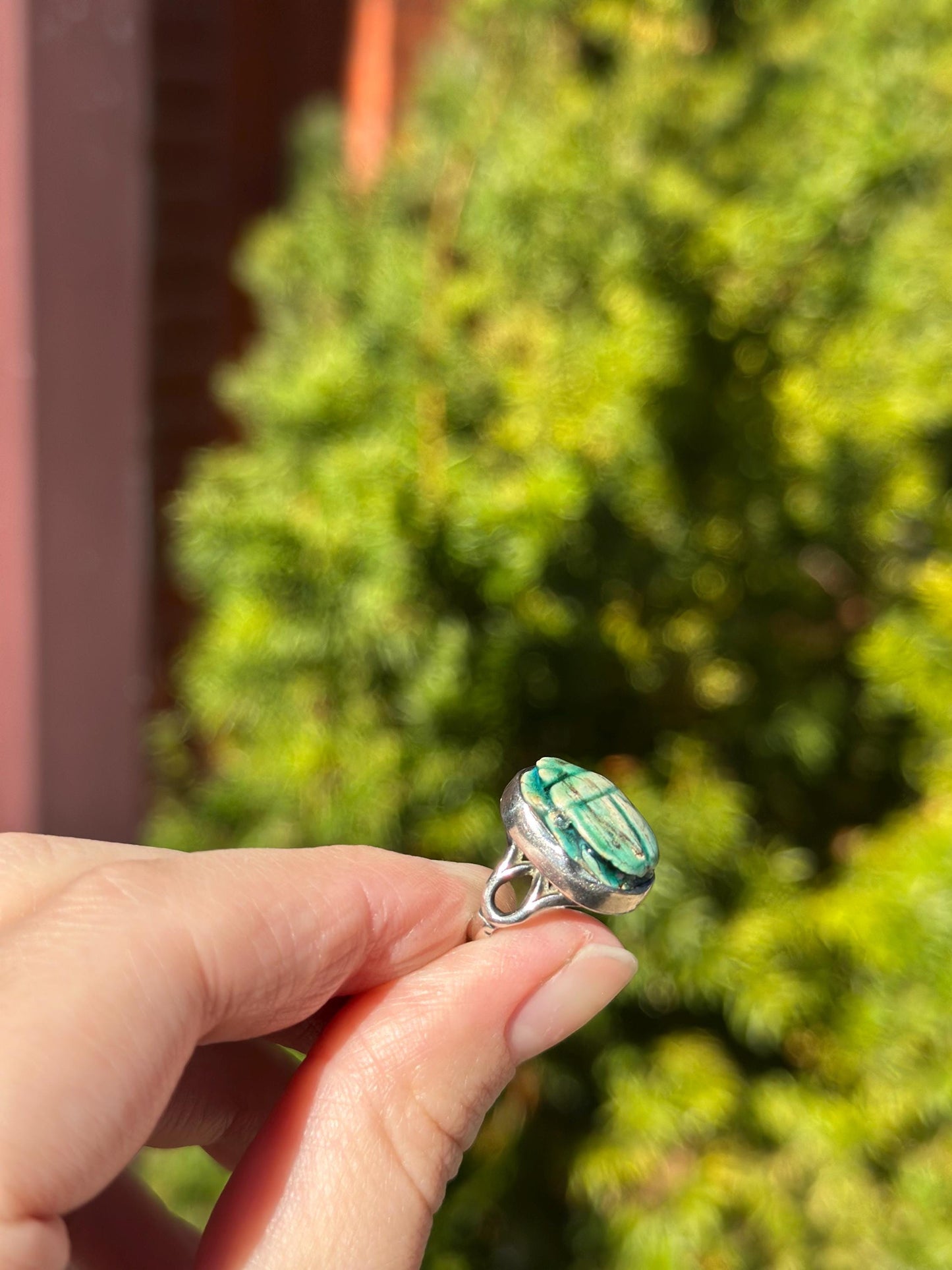 Antique Egyptian Carved Scarab Faience Small Ring Size 3