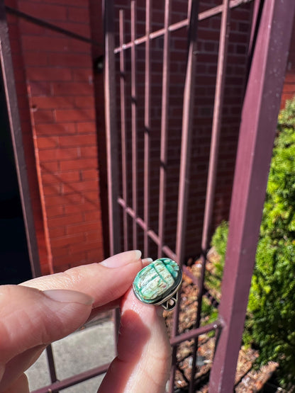 Antique Egyptian Carved Scarab Faience Small Ring Size 3