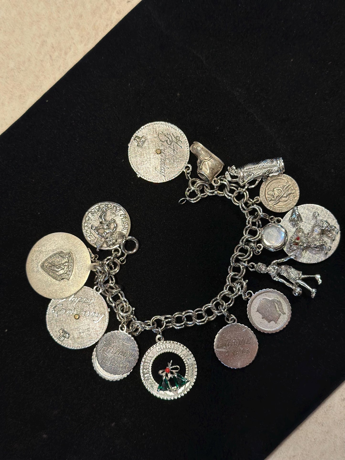 MCM 50's-60's Womens Vintage Super Loaded Charm Bracelet with Moveable Charms Sterling Silver