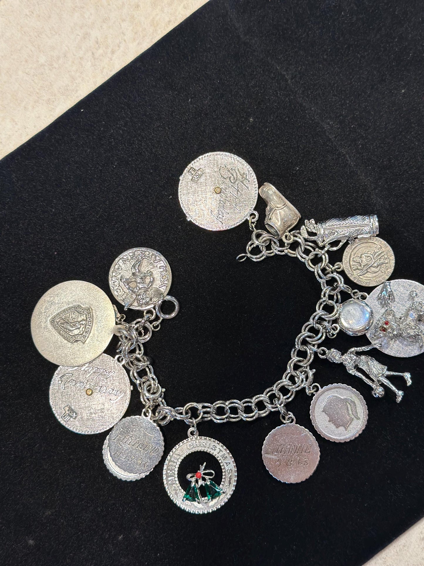 MCM 50's-60's Womens Vintage Super Loaded Charm Bracelet with Moveable Charms Sterling Silver