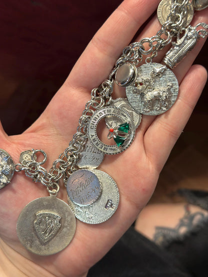 MCM 50's-60's Womens Vintage Super Loaded Charm Bracelet with Moveable Charms Sterling Silver