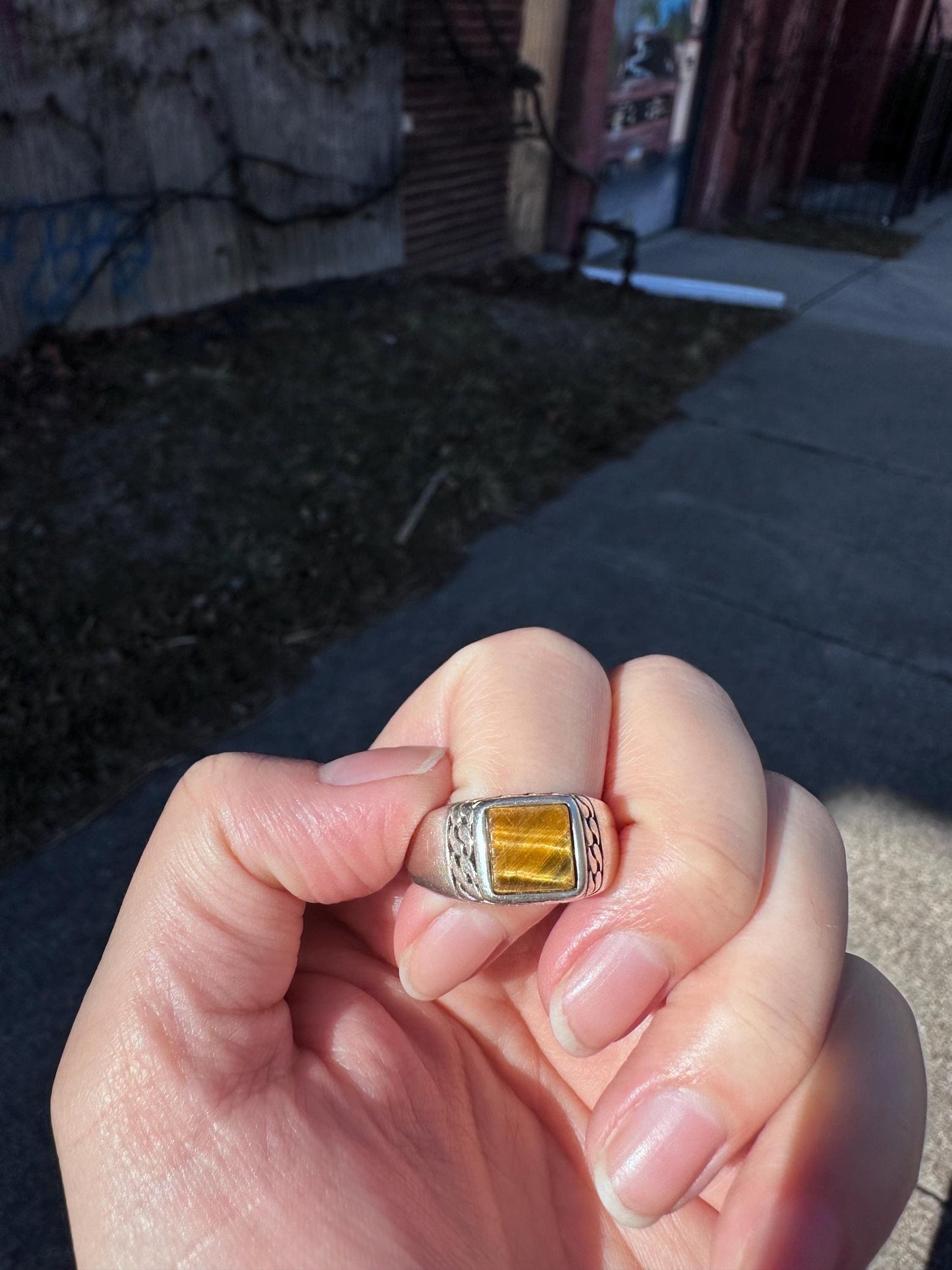 Handcrafted Vintage Style Sterling Silver Tigers Eye Ottoman Style Mens Size 11 Big Ring