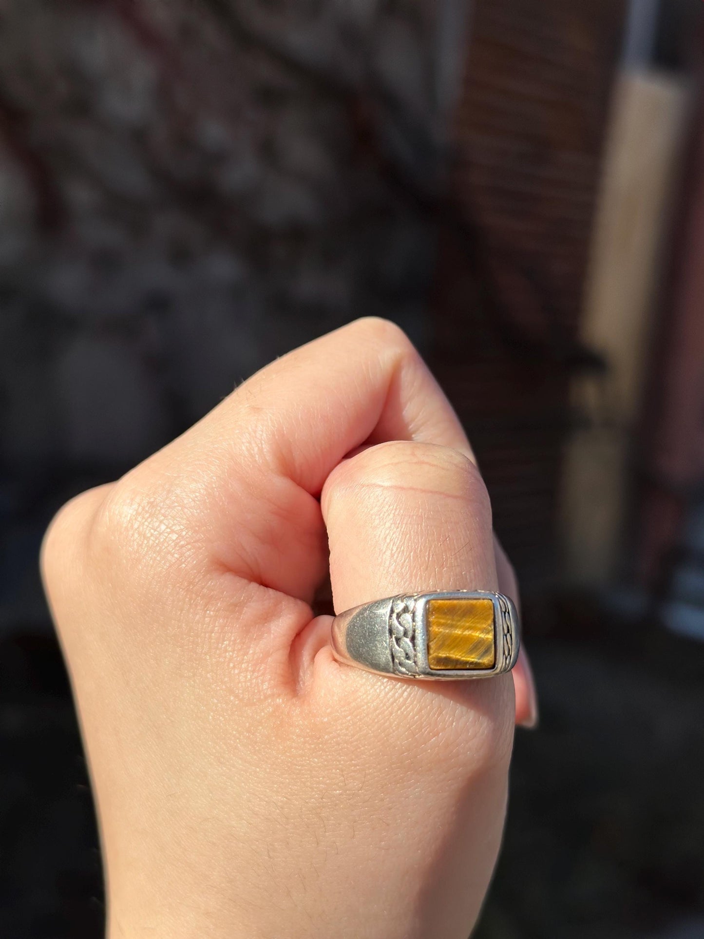 Handcrafted Vintage Style Sterling Silver Tigers Eye Ottoman Style Mens Size 11 Big Ring
