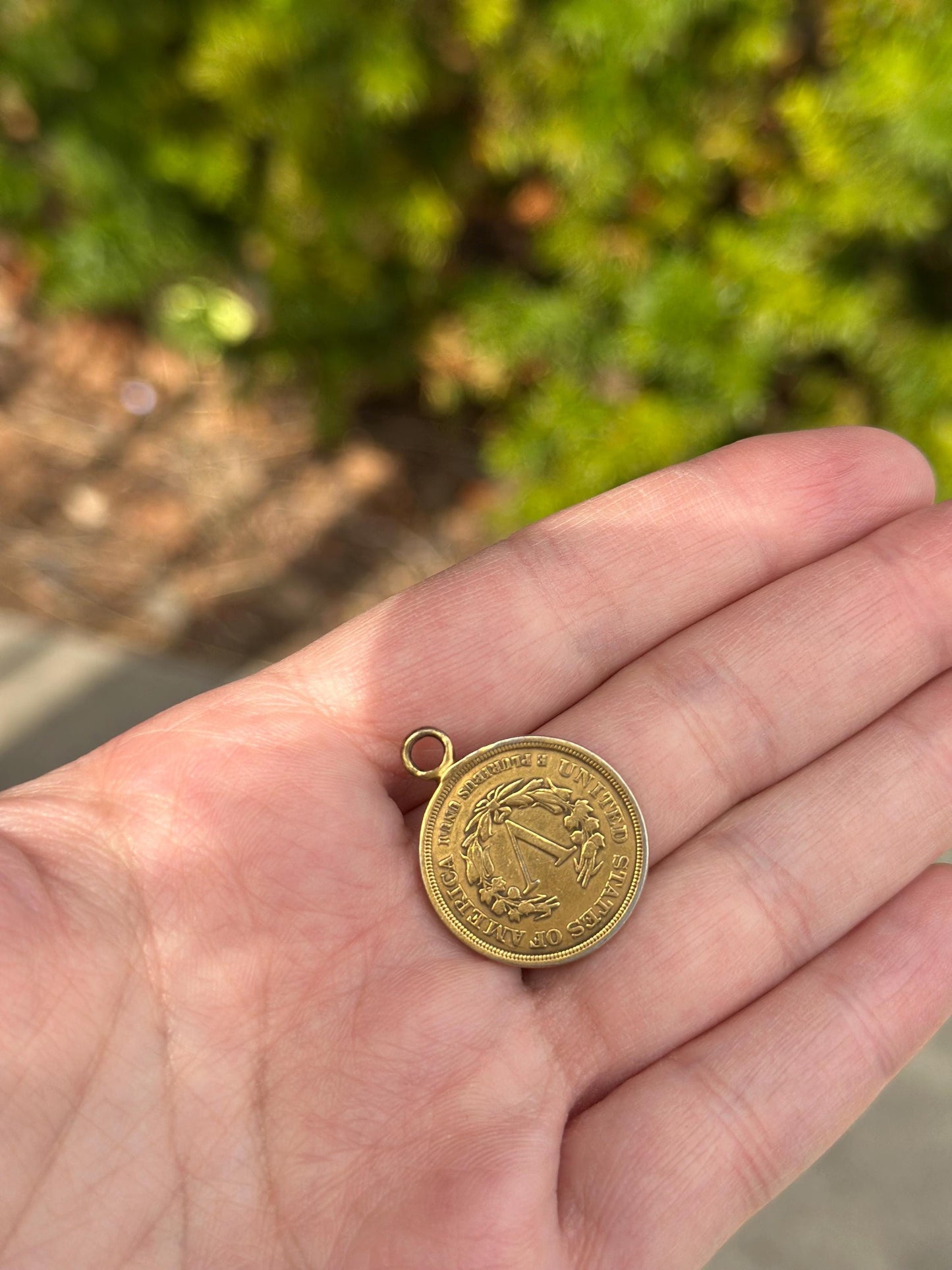 Vintage Antique 1883 Racketeer USA Nickel Gold Plated Old Coin Necklace
