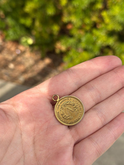 Vintage Antique 1883 Racketeer USA Nickel Gold Plated Old Coin Necklace
