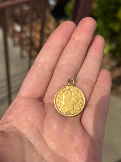 Vintage Antique 1883 Racketeer USA Nickel Gold Plated Old Coin Necklace