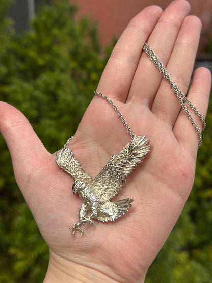 Vintage Huge Biker Sterling Silver Eagle Menswear Handmade Jeweler Necklace 925