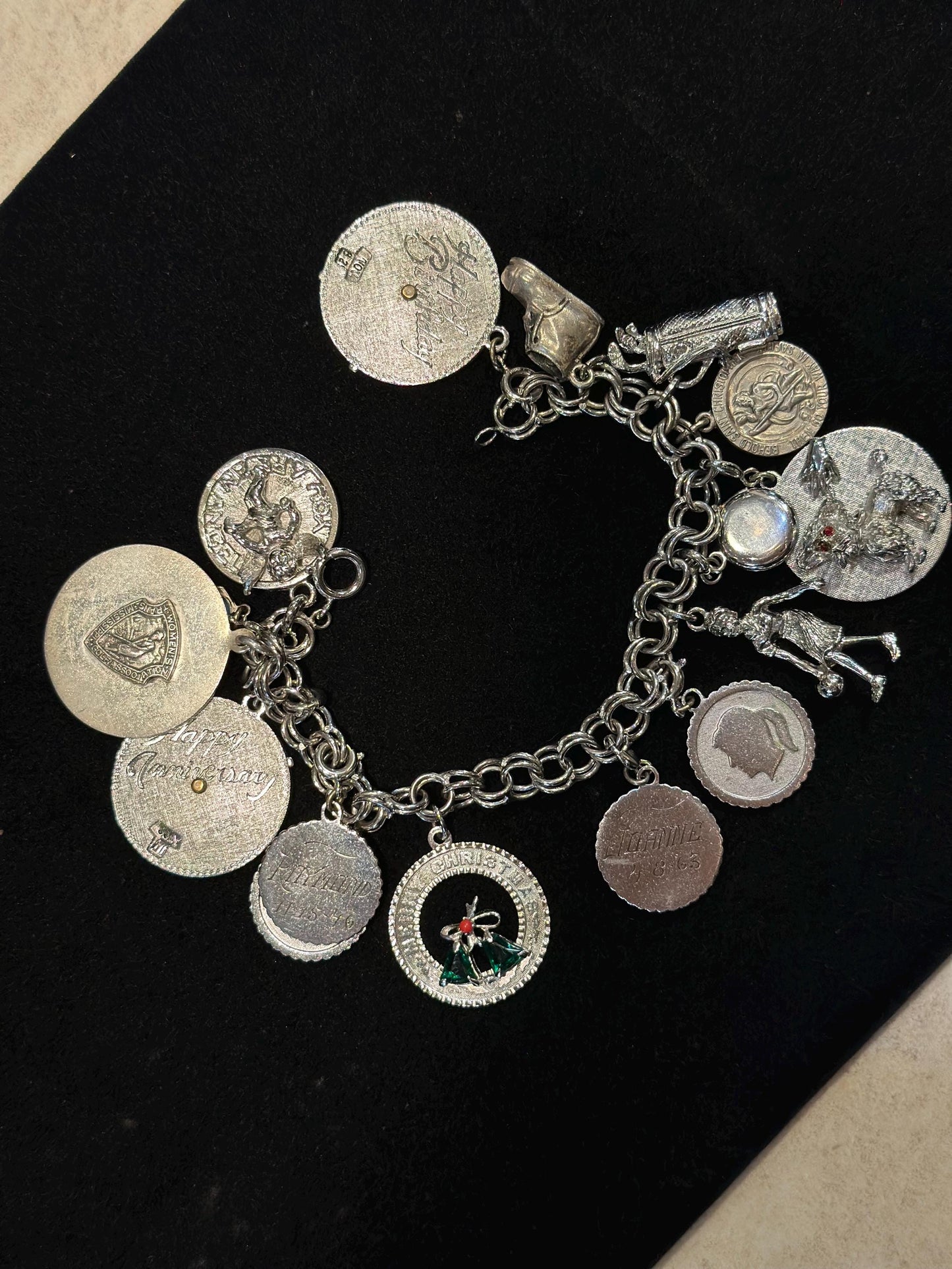 MCM 50's-60's Womens Vintage Super Loaded Charm Bracelet with Moveable Charms Sterling Silver