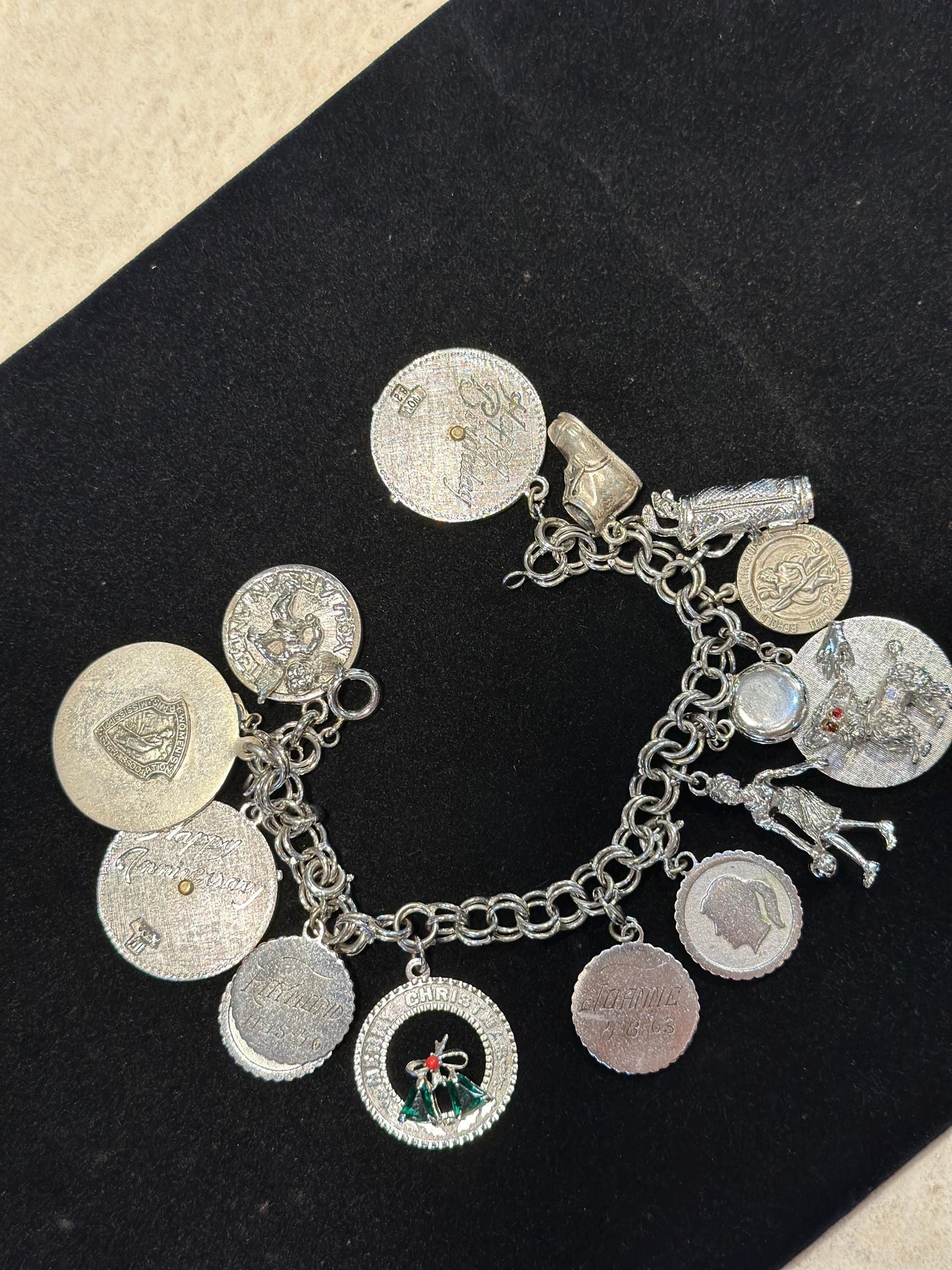 MCM 50's-60's Womens Vintage Super Loaded Charm Bracelet with Moveable Charms Sterling Silver
