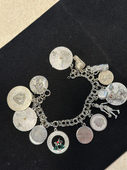 MCM 50's-60's Womens Vintage Super Loaded Charm Bracelet with Moveable Charms Sterling Silver