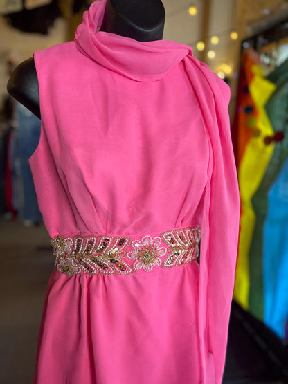 Vintage 1970's Diva Two Piece Wide Leg Hot Pink Sequined Set.