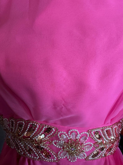 Vintage 1970's Diva Two Piece Wide Leg Hot Pink Sequined Set.