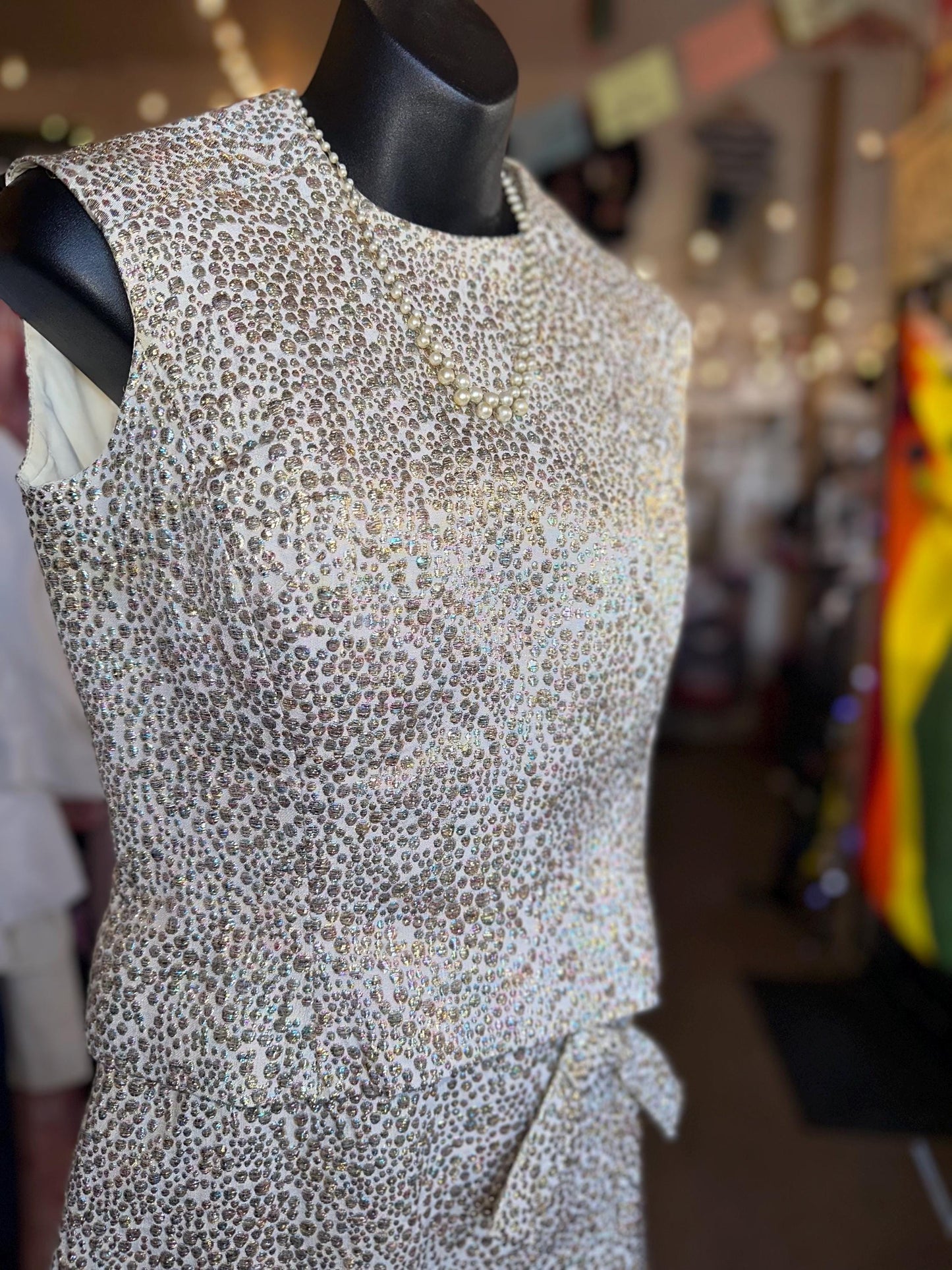 Gorgeous 1960's Calbette Vintage Irridescent Bubble Embroidery Two Piece Dress