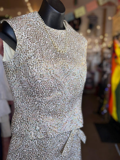 Gorgeous 1960's Calbette Vintage Irridescent Bubble Embroidery Two Piece Dress