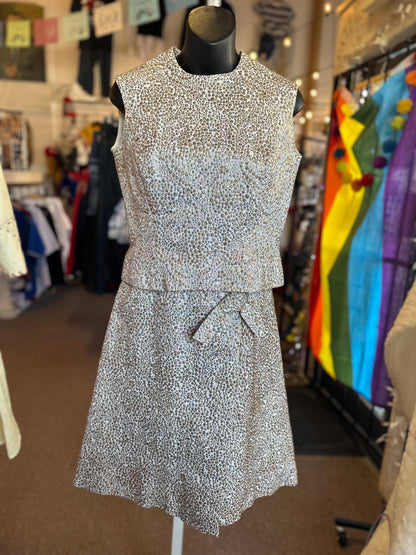 Gorgeous 1960's Calbette Vintage Irridescent Bubble Embroidery Two Piece Dress