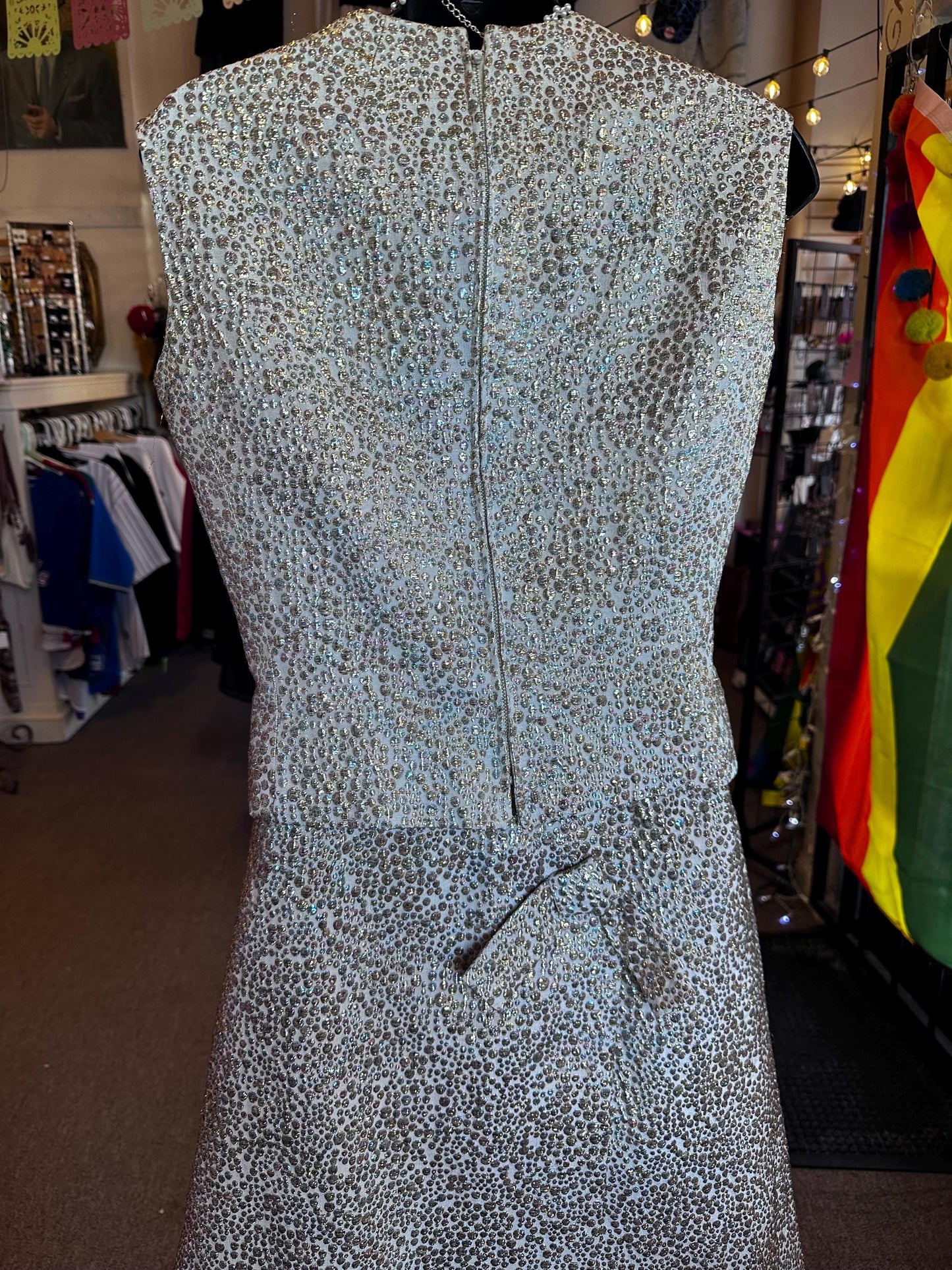 Gorgeous 1960's Calbette Vintage Irridescent Bubble Embroidery Two Piece Dress