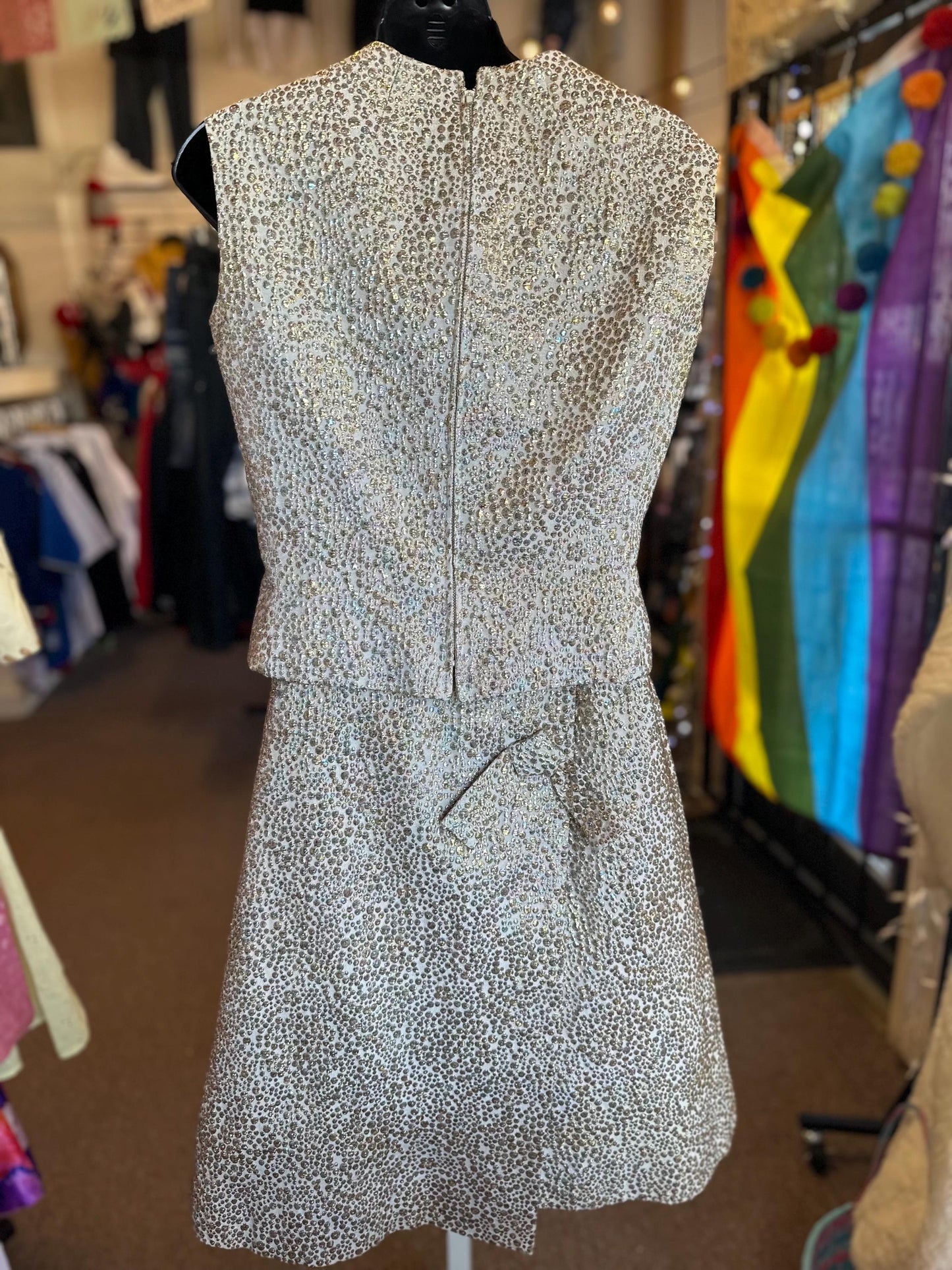 Gorgeous 1960's Calbette Vintage Irridescent Bubble Embroidery Two Piece Dress
