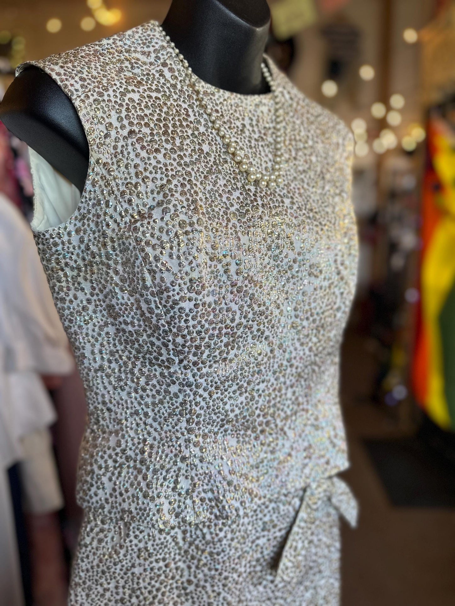 Gorgeous 1960's Calbette Vintage Irridescent Bubble Embroidery Two Piece Dress