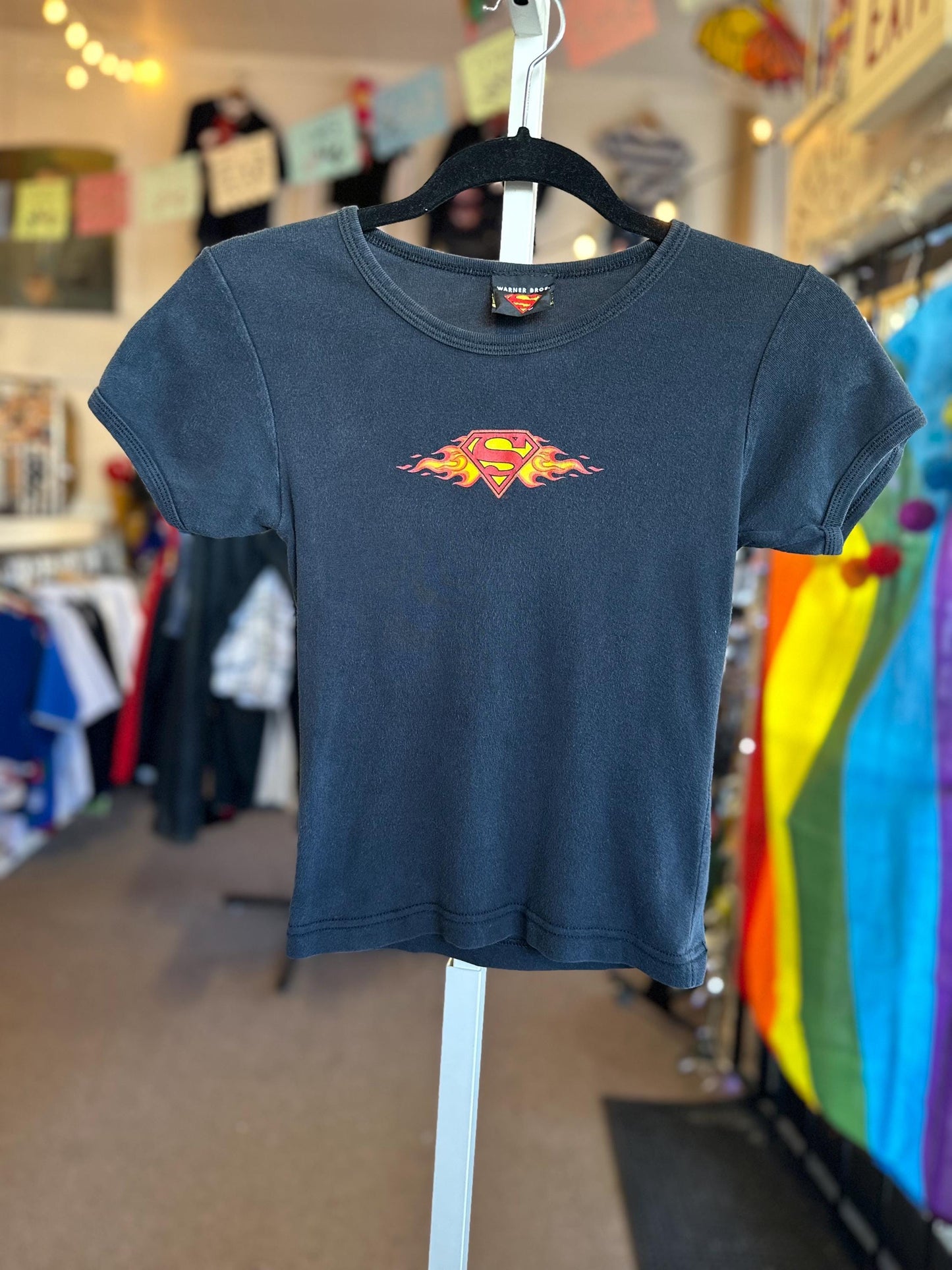 1990's Vintage Baby Tee XS Superman Flame Shirt