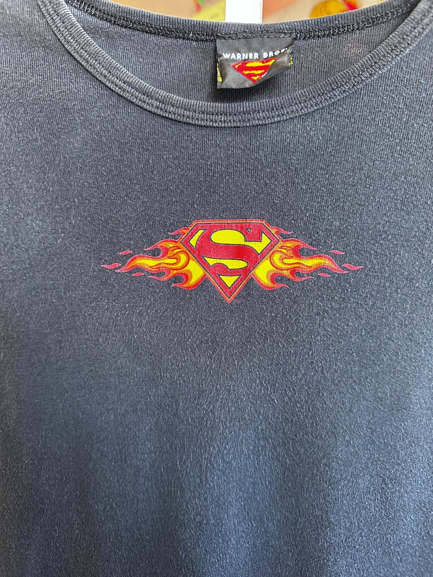 1990's Vintage Baby Tee XS Superman Flame Shirt