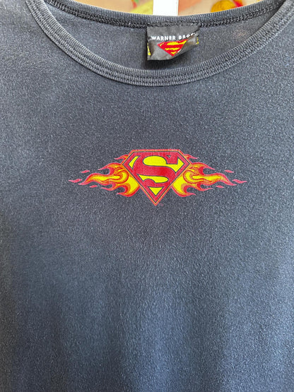 1990's Vintage Baby Tee XS Superman Flame Shirt